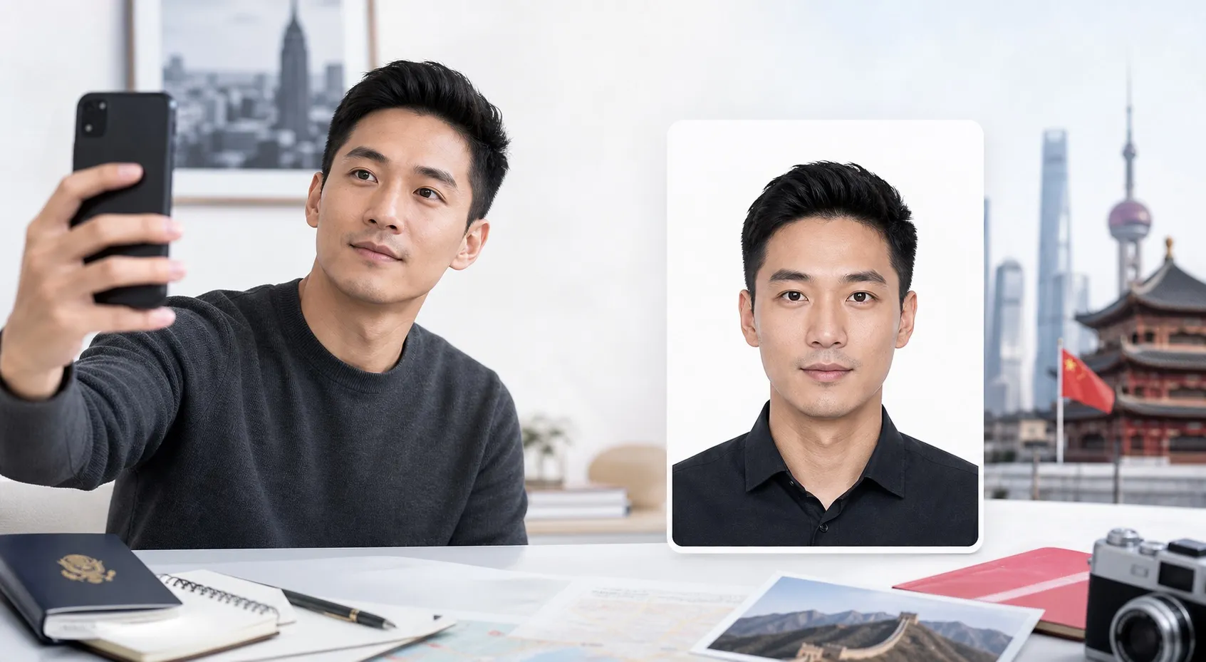 Selfie to China visa photo preview